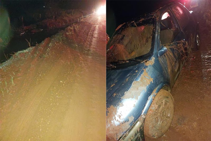  Mulher morre afogada após carro capotar e cair em vala